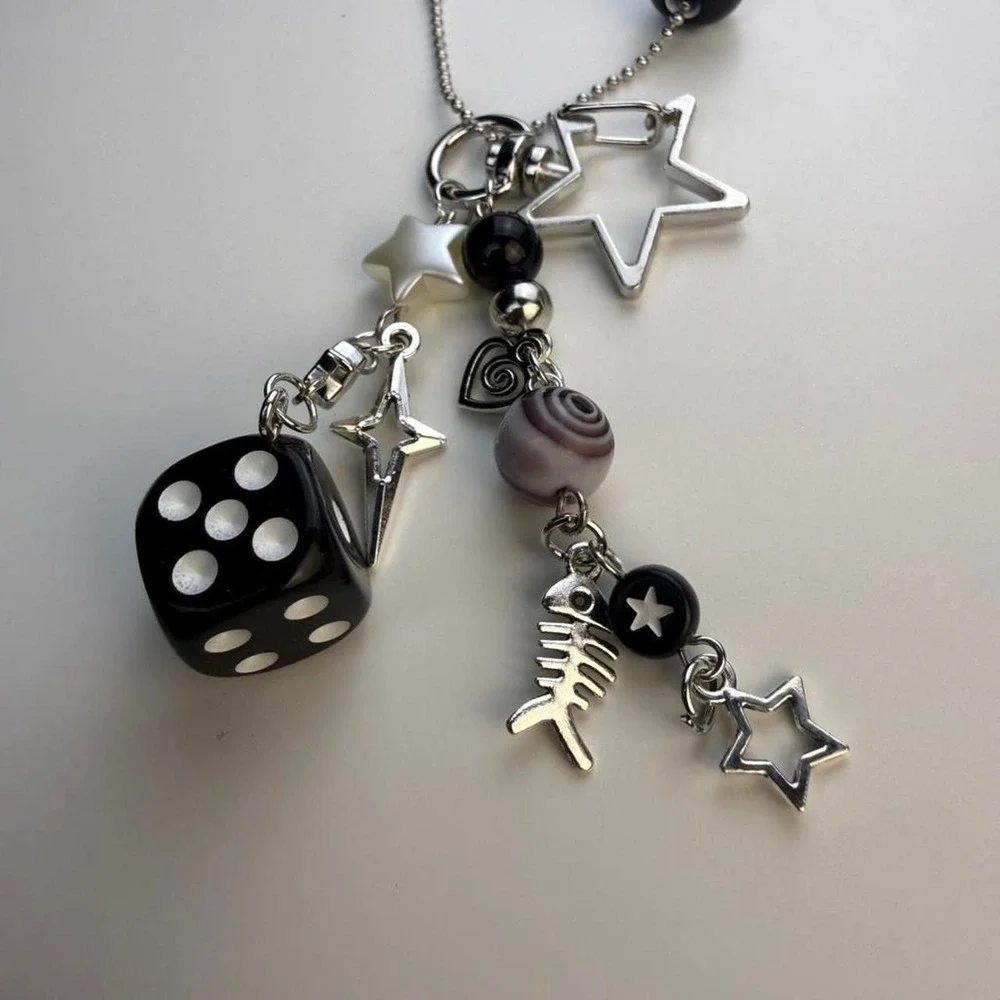 Unbranded Silver Dice 8-Ball Star Keychain Bag Charm Mixed Media Accessory